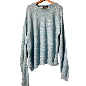 Sears Men's Crewneck Sweater - Light Blue and White